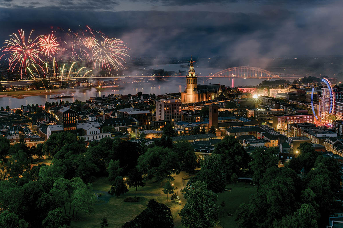 fireworks over a city