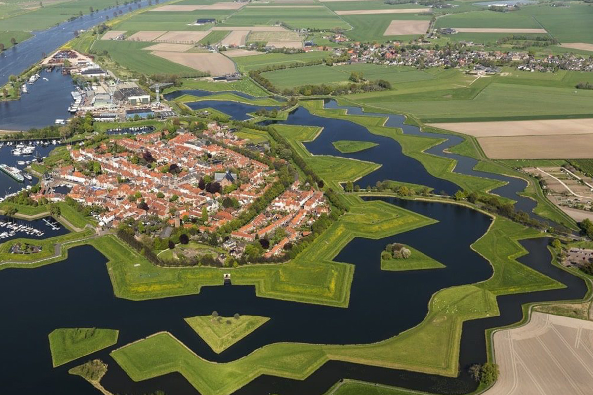 an aerial view of a small town